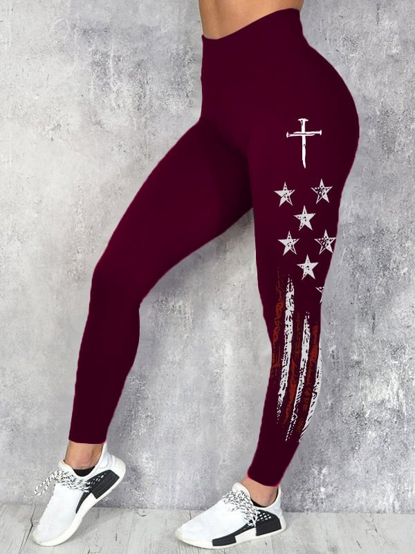 USA 250th Anniversary Leggings Faith Cross American Flag Apparel Gifts For Patriots