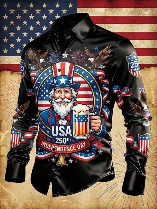 USA 250th Anniversary Long Sleeve Button Up Shirt Independence Day Clothing Gift Ideas