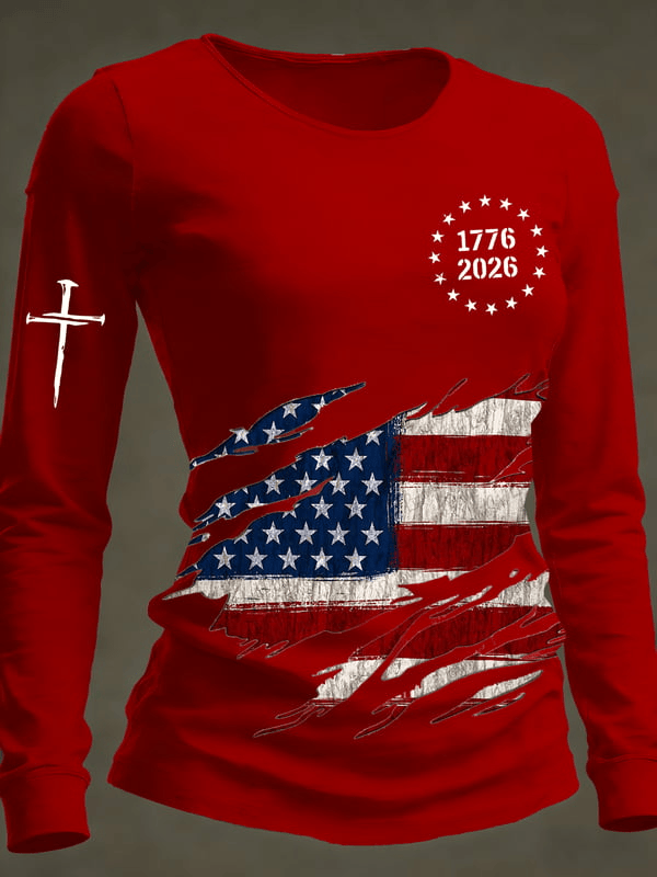 USA 250th Anniversary Long Sleeve Shirt Red Faith Cross American Flag Clothing Gift For Patriot USA 250th Anniversary Long Sleeve Shirt Red Faith Cross American Flag Clothing Gift For Patriot