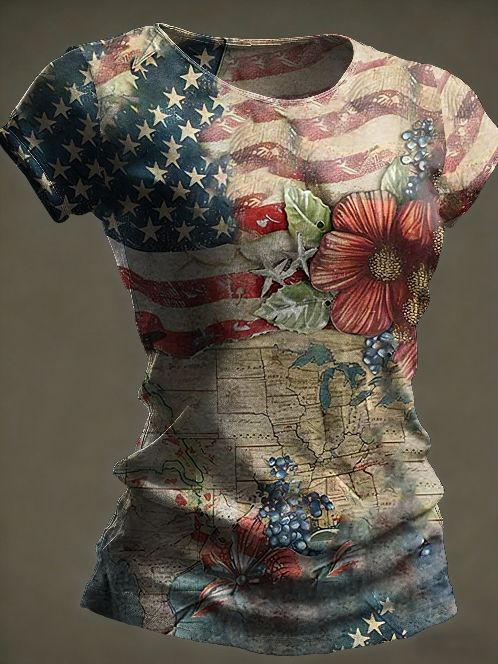 USA 250th Anniversary National Flag And Floral Print Shirt Patriotic T-Shirts For Women