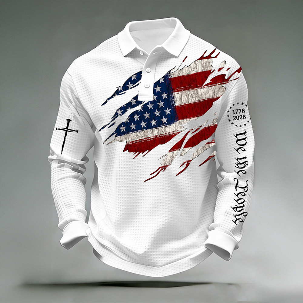 USA 250th Anniversary National Flag Polo Long Sleeve Shirt We The People Merch