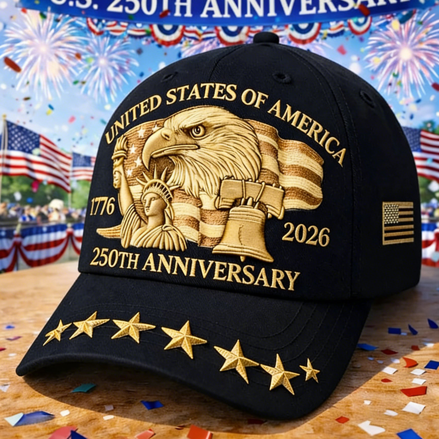 USA 250th Anniversary Patriotic Eagle Hat Statue Of Liberty Baseball Cap Best 4th Of July Gift