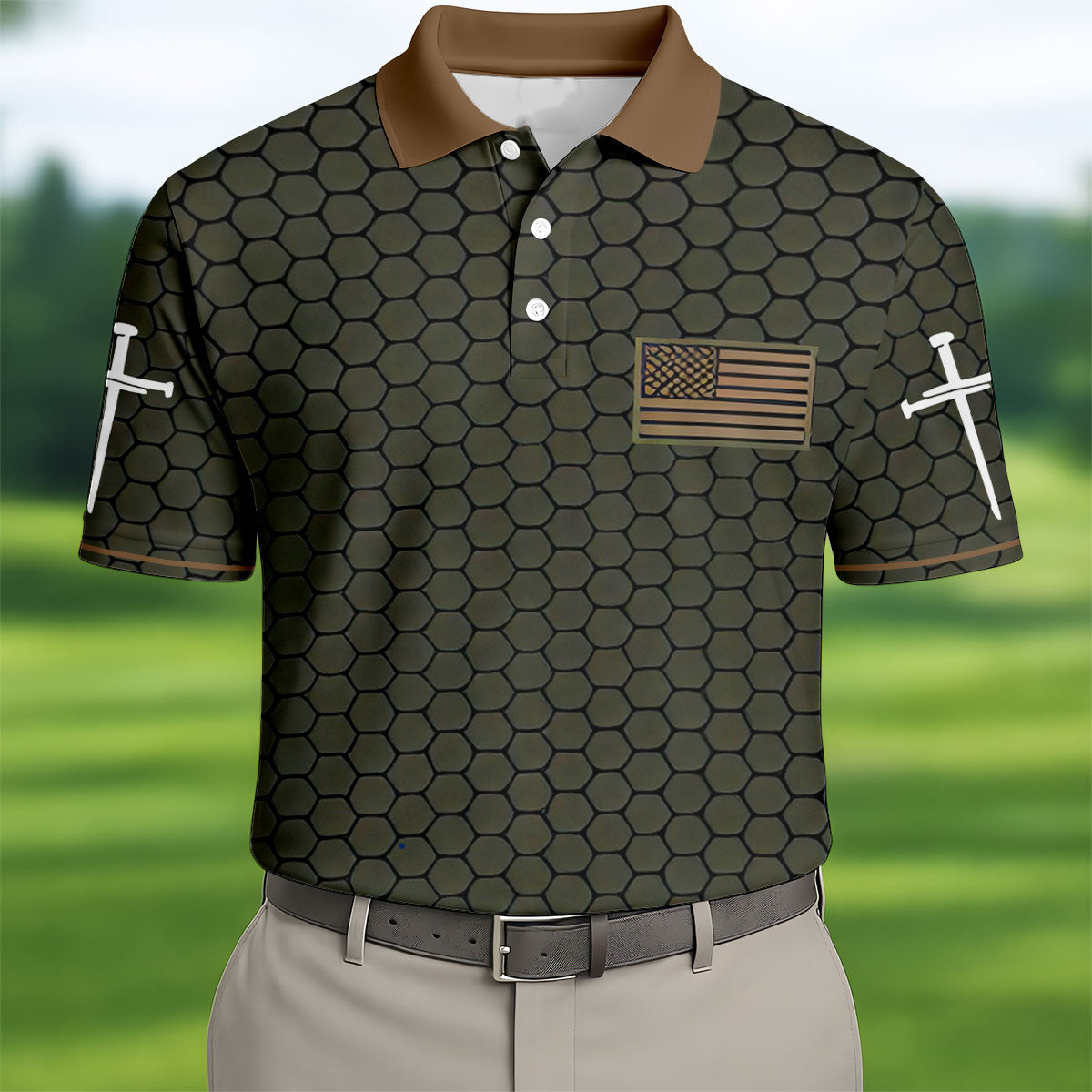 USA 250th Anniversary Polo Shirt Cross And US Flag Patriotic Men's Merch Gifts For Brother