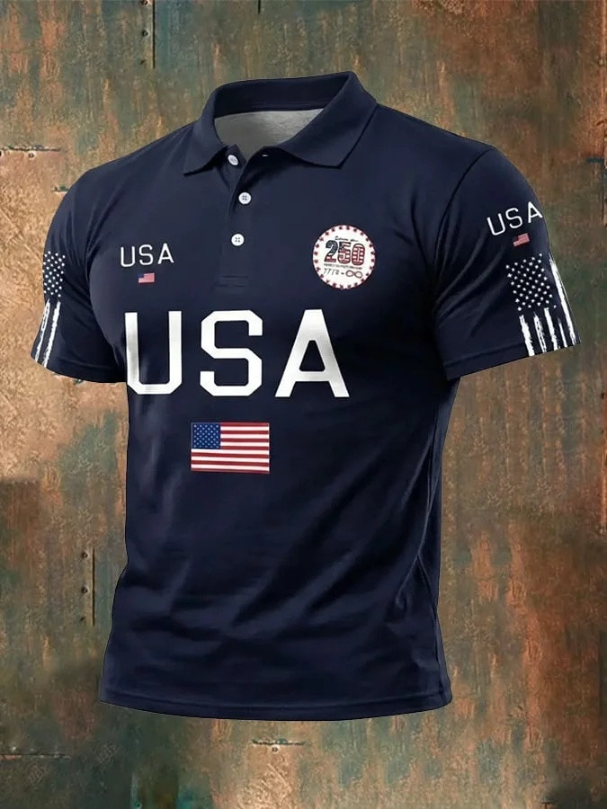 USA 250th Anniversary Polo Shirt Mens Polo Shirts American Patriotic Apparel Gift For Him