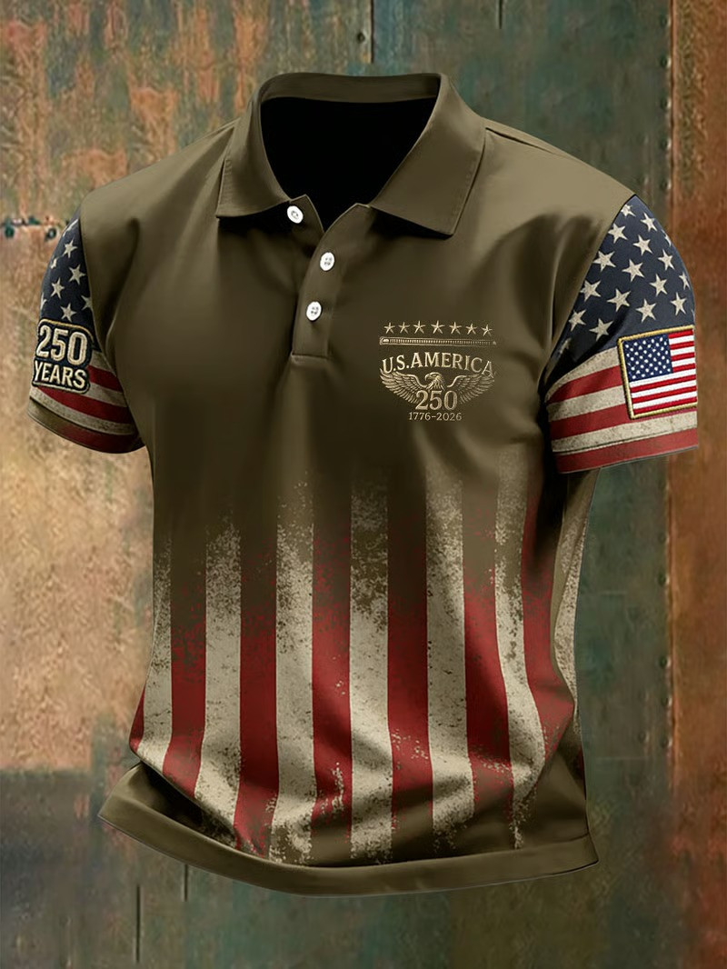 USA 250th Anniversary Polo Shirt Patriotic USA Flag Shirt Independence Day Clothing