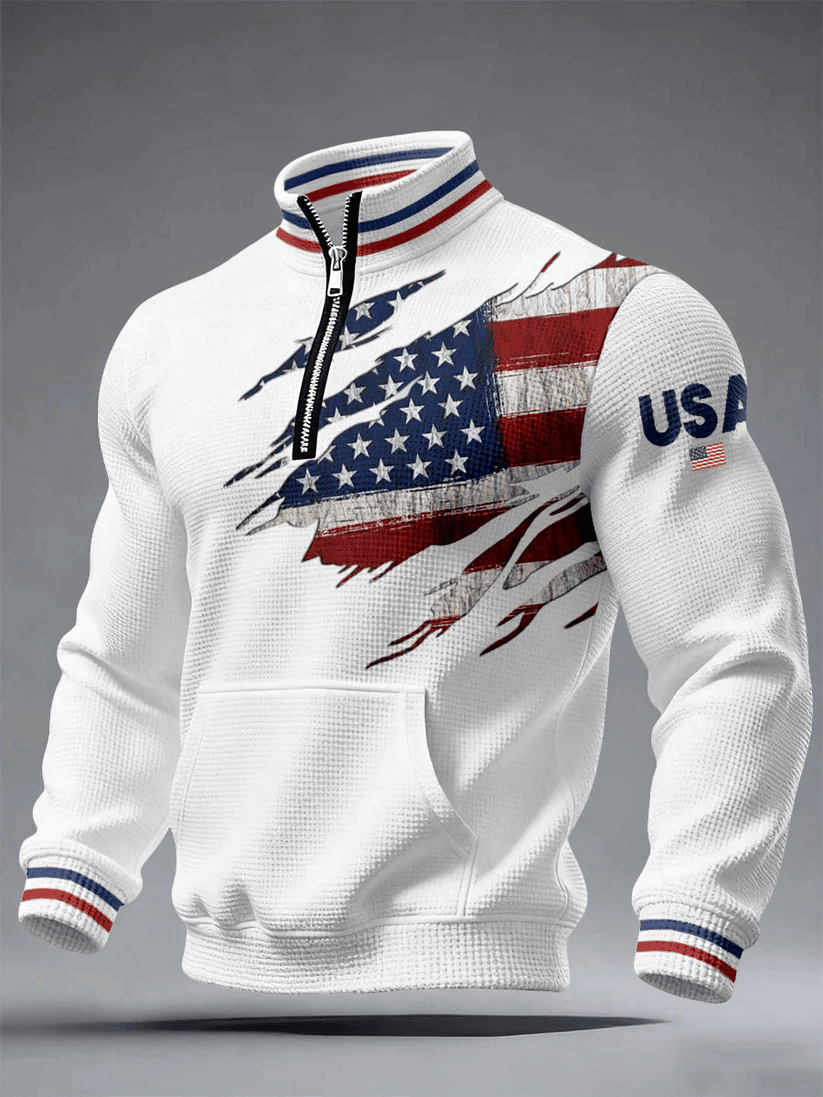USA 250th Anniversary Quarter Zip Sweatshirt American Flag Patriot Clothing Store