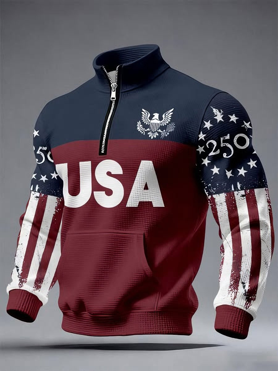 USA 250th Anniversary Quarter Zip Sweatshirt Patriot Clothing Store Best Gifts For Husband