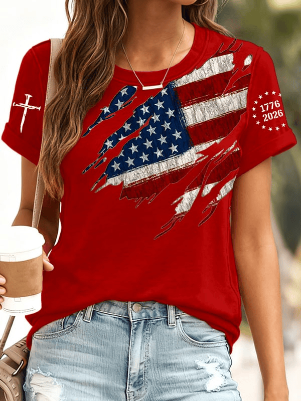 USA 250th Anniversary Shirt Faith Based Cross 1776 2026 Fourth Of July Apparel Gifts For Her