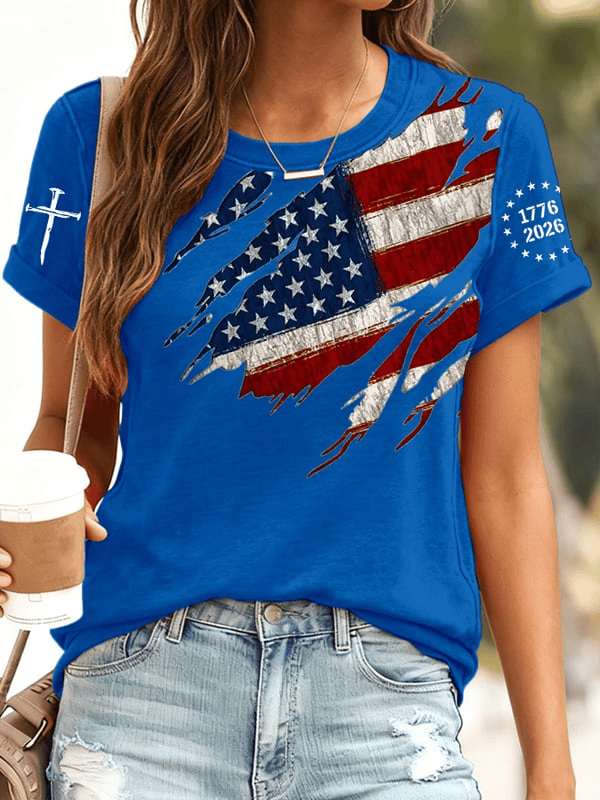 USA 250th Anniversary Shirt Faith Cross American Flag 1776 2026 Apparel Patriotic Presents