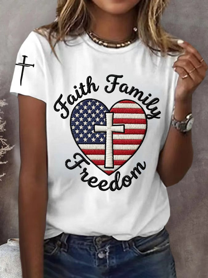 USA 250th Anniversary Shirt Faith Family Freedom T-Shirt American Flag Cross Patriotic Apparel
