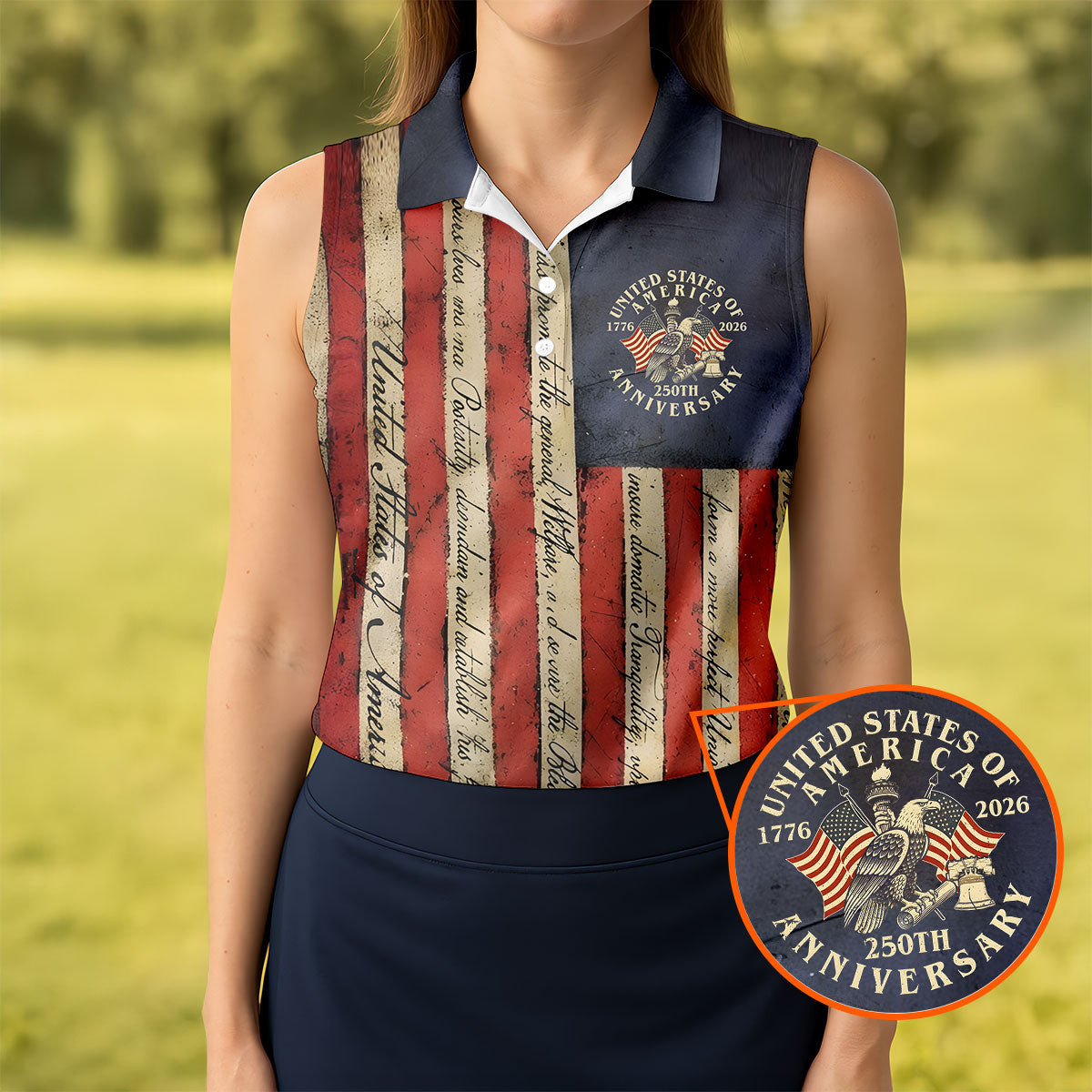 USA 250th Anniversary Sleeveless Polo Shirt US Flag Patriotic Apparel Gifts For Women