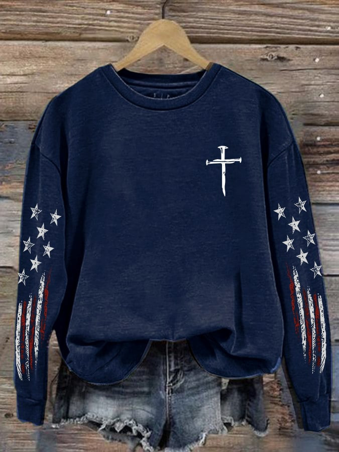 USA 250th Anniversary Sweatshirt Faith Based Cross Apparel Patriotic Gifts For Her