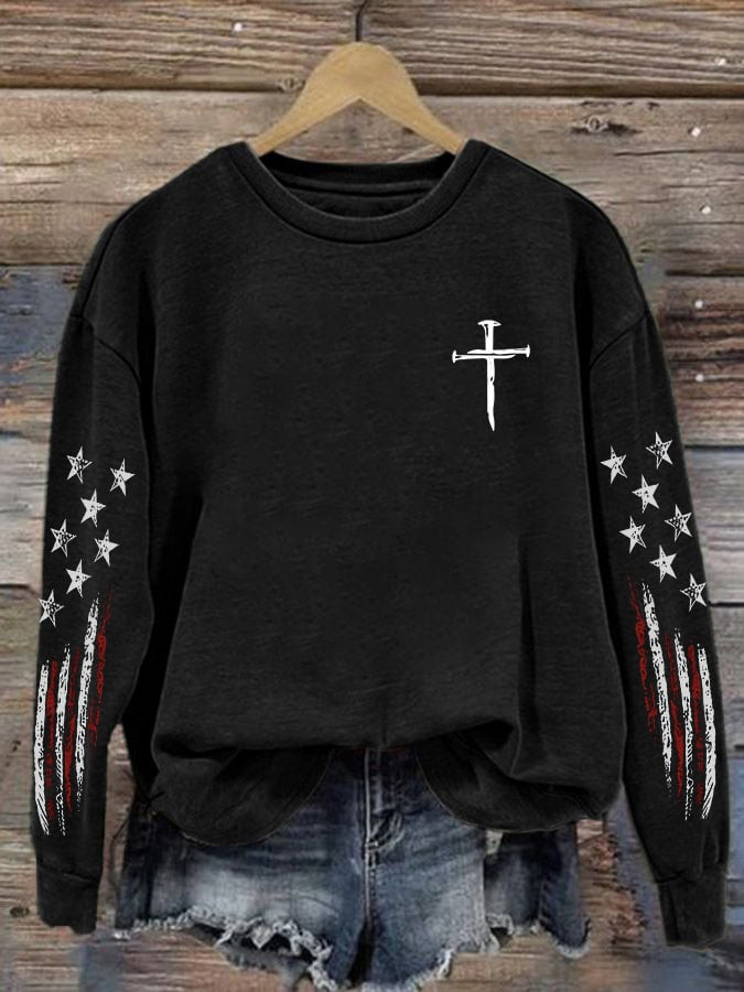 USA 250th Anniversary Sweatshirt Faith Based Cross Apparel Patriotic Gifts For Mom