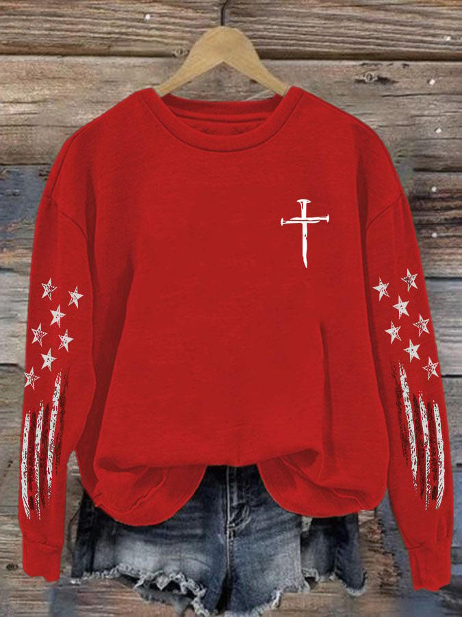 USA 250th Anniversary Sweatshirt Faith Based Cross Clothing Fourth Of July Gifts For Her