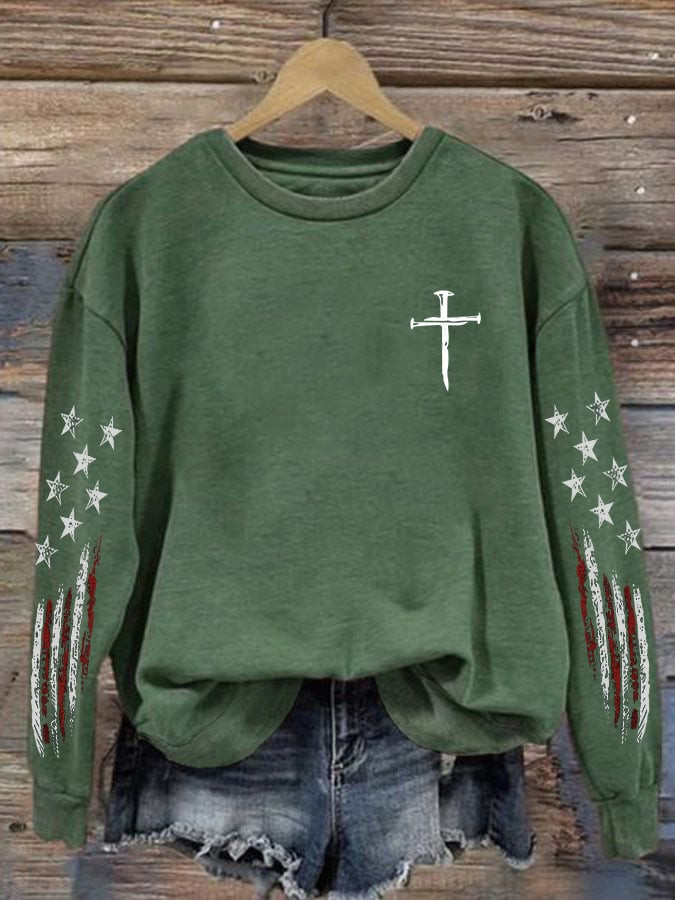 USA 250th Anniversary Sweatshirt Faith Based Cross Clothing Gifts For Independence Day