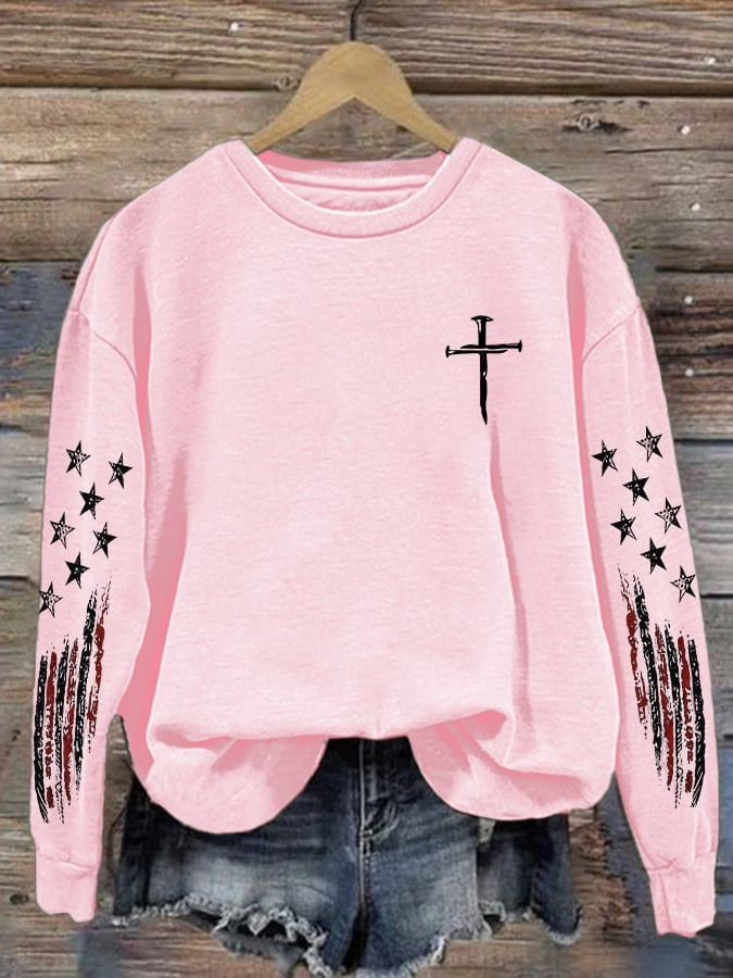 USA 250th Anniversary Sweatshirt Faith Based Cross Clothing Independence Day Gift Women's