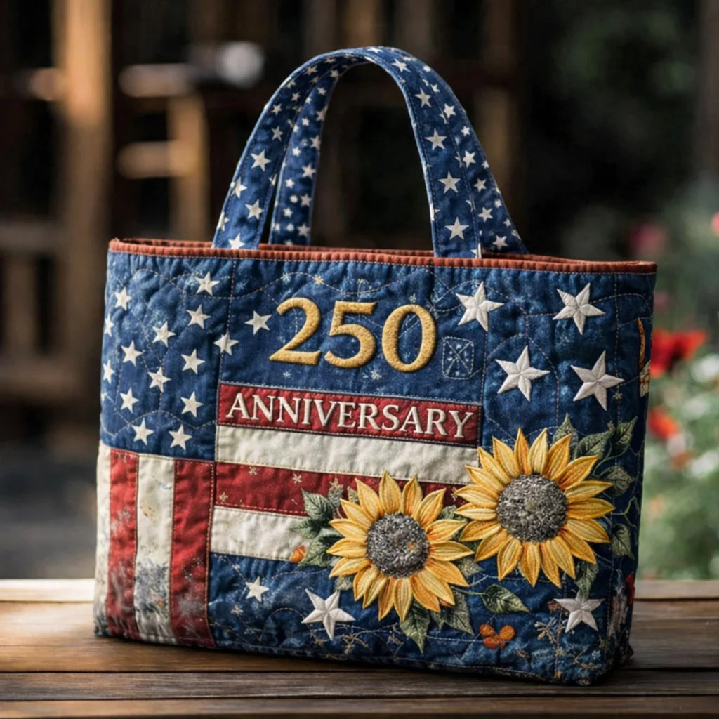 USA 250th Anniversary Tote Bag Vintage American Flag Sunflower Handbag Gift For Her