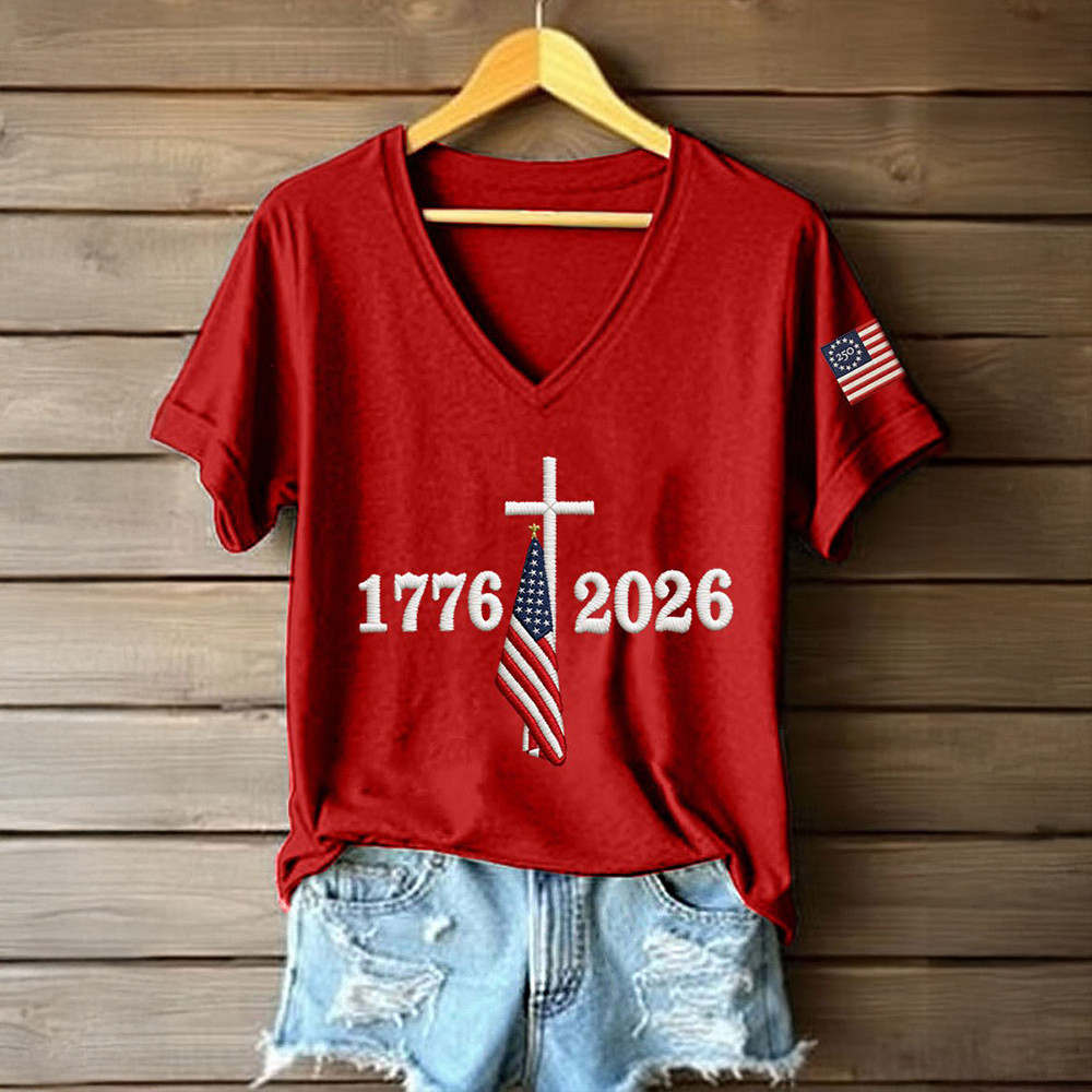 USA 250th Anniversary V-Neck Shirt 1776 2026 Clothes America's Birthday Clothing
