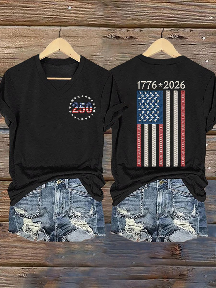 USA 250Th Anniversary V-Neck T-Shirt 1776 2026 Merch 4Th Of July Apparel Women's USA 250Th Anniversary V-Neck T-Shirt 1776 2026 Merch 4Th Of July Apparel Women's
