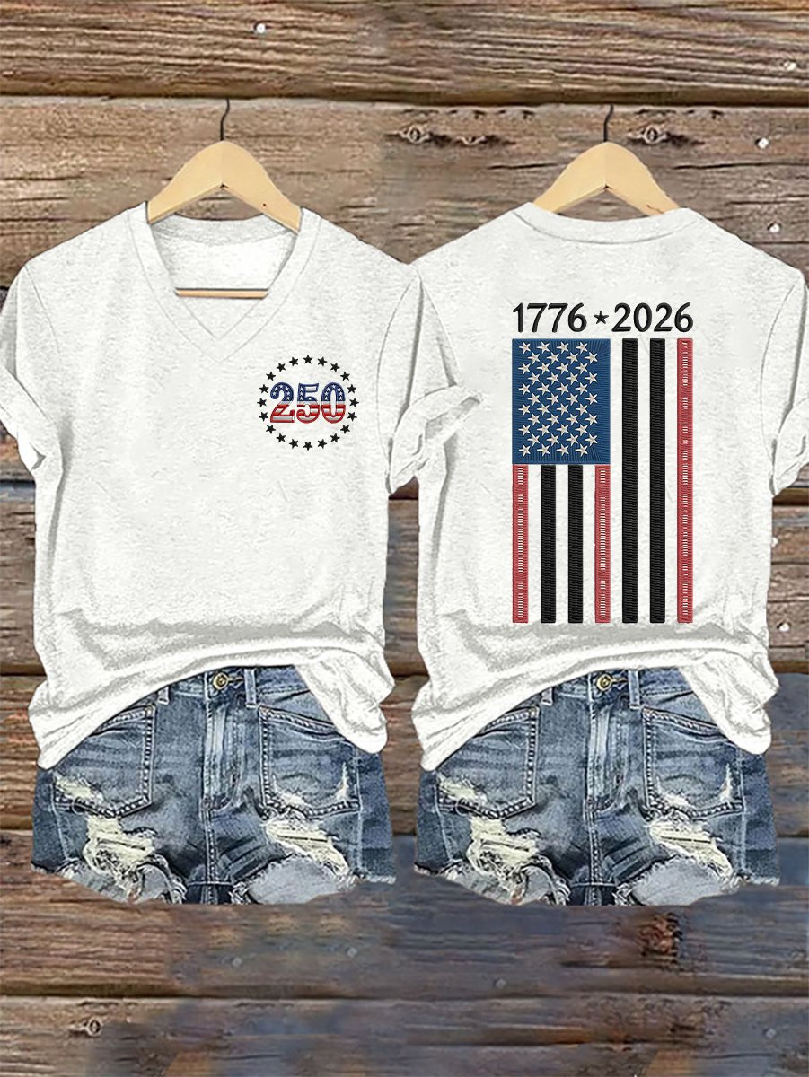 USA 250Th Anniversary V-Neck T-Shirt 1776 2026 Merch American Patriot Apparel Gifts For Her