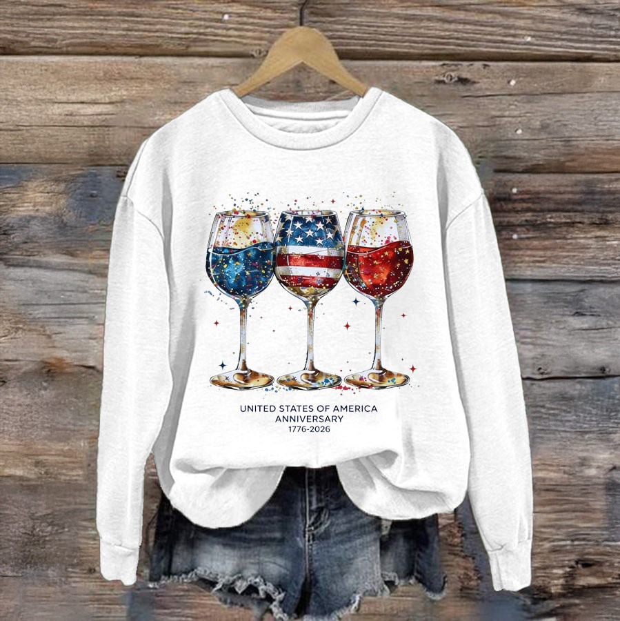 USA 250th Anniversary Wine Glass Celebration Sweatshirt Independence Day Apparel