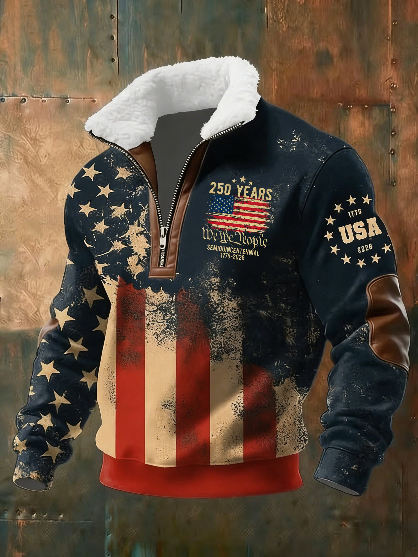 USA 250th Years Of Freedom 1776 2026 Stand Up Collar Sweater We The People Clothing Gifts