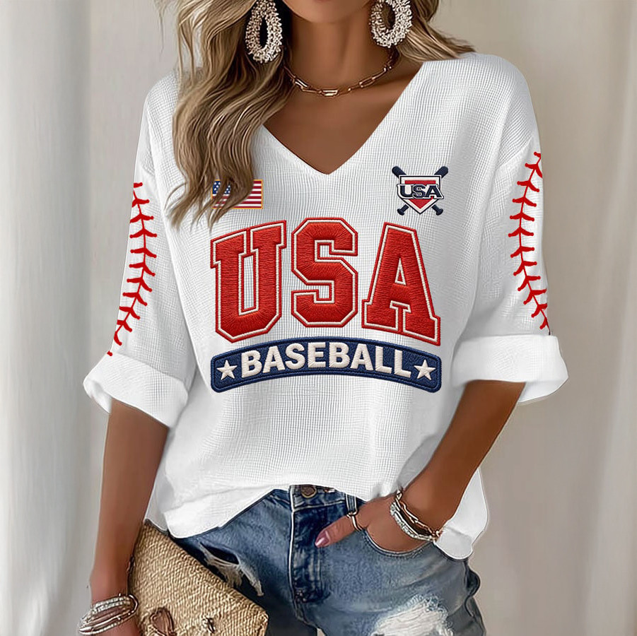 USA Baseball 2026 V-Neck Long Sleeve Shirt USA 2026 World Baseball Classic Apparel