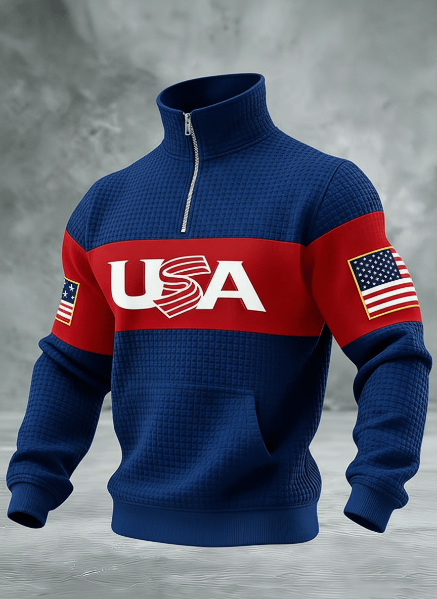 USA Baseball Collar Zippered Hoodie WBC 2026 Fan Gear Team USA Patriotic Pullover Best Gift For Baseball Fans