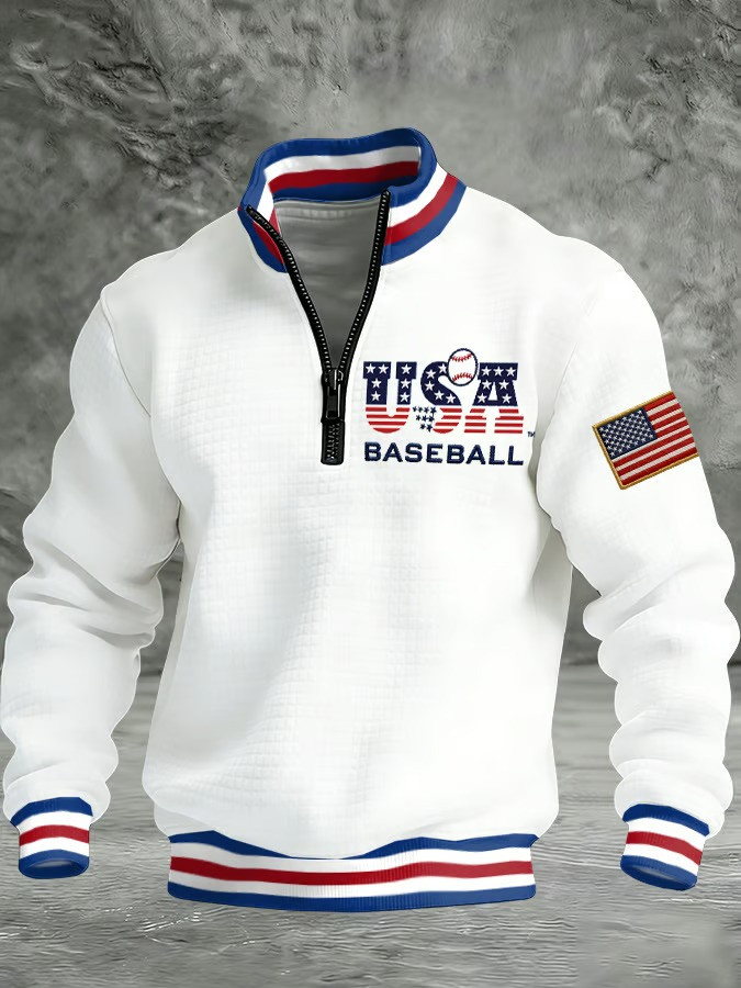 USA Baseball Collar Zippered Sweatshirt World Baseball Classic 2026 Fan Gear Best Gift For Baseball Lovers