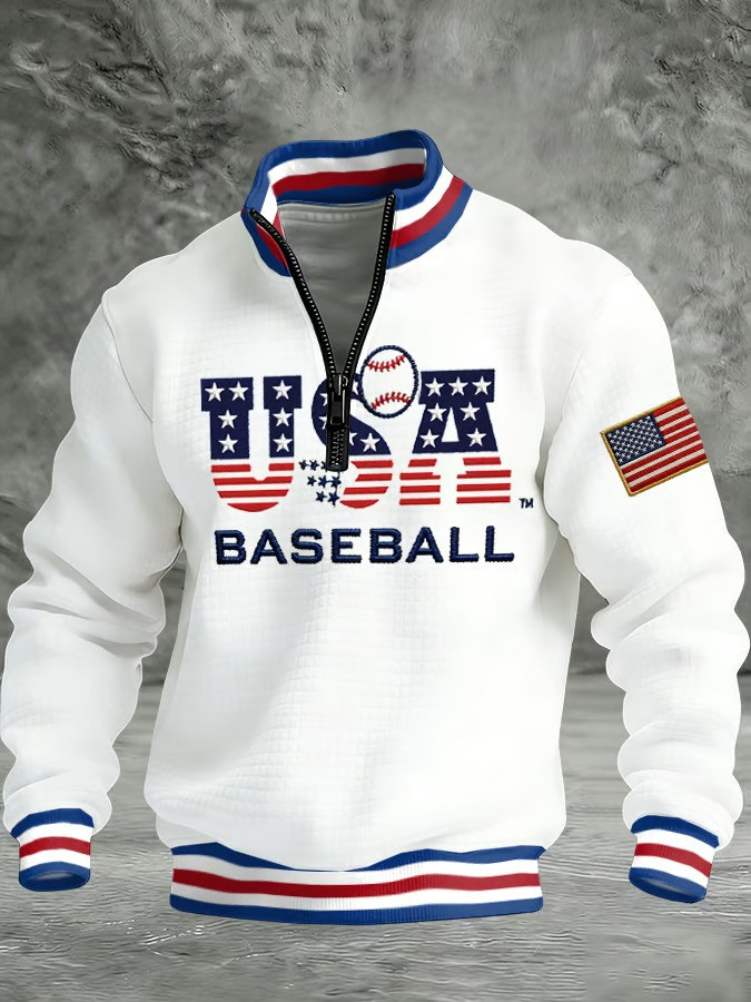 USA Baseball Collar Zippered Sweatshirt World Baseball Classic 2026 Patriotic Fan Gear Best Gift For Baseball Fans