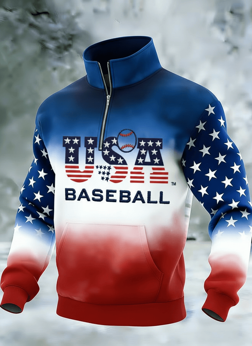 USA Baseball Stars Stripes Collar Zippered Hoodie WBC 2026 Fan Gear Patriotic Pullover Gift For Baseball Fans