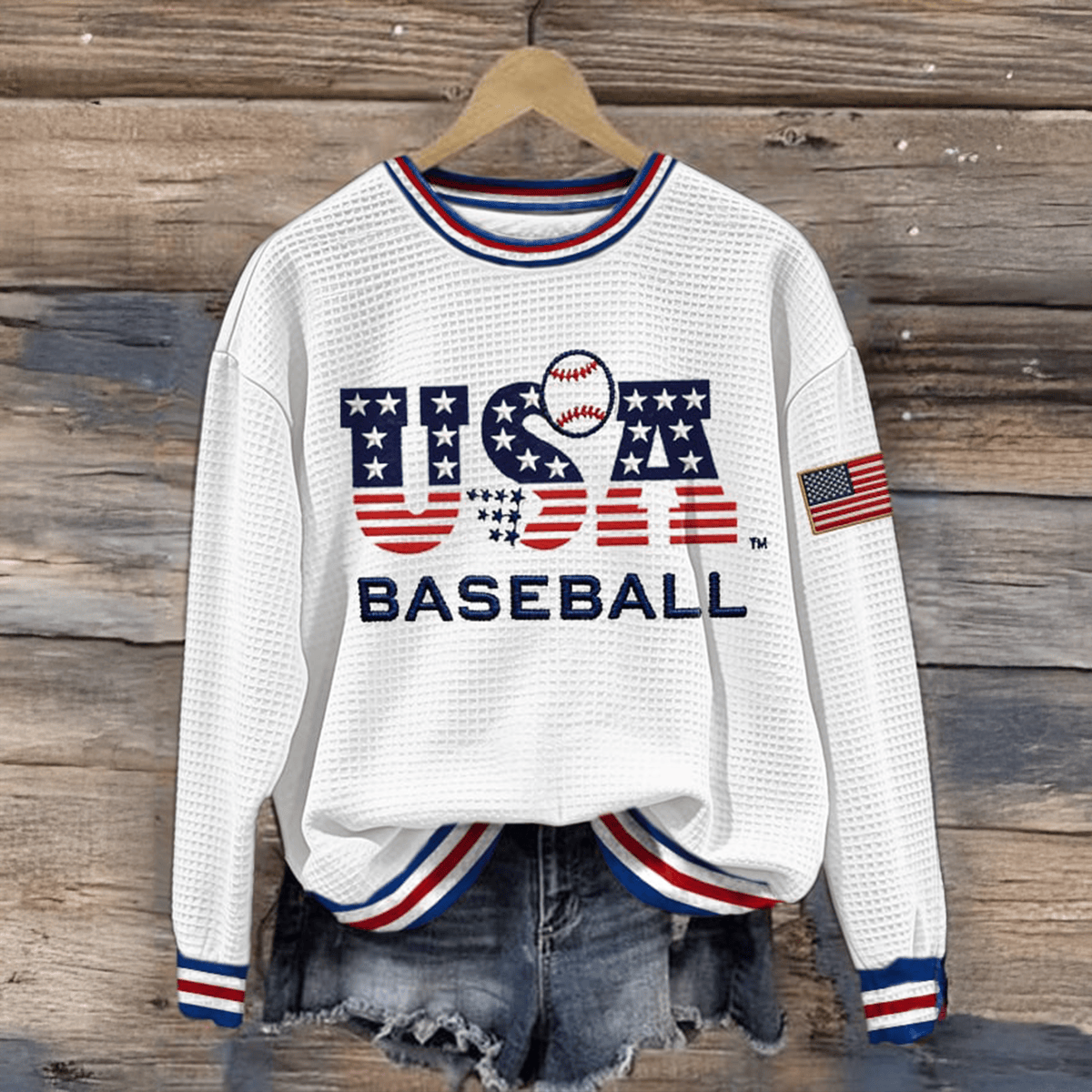USA Baseball Sweatshirt American Flag Game Day Clothing Cool Gift For Baseball Lover