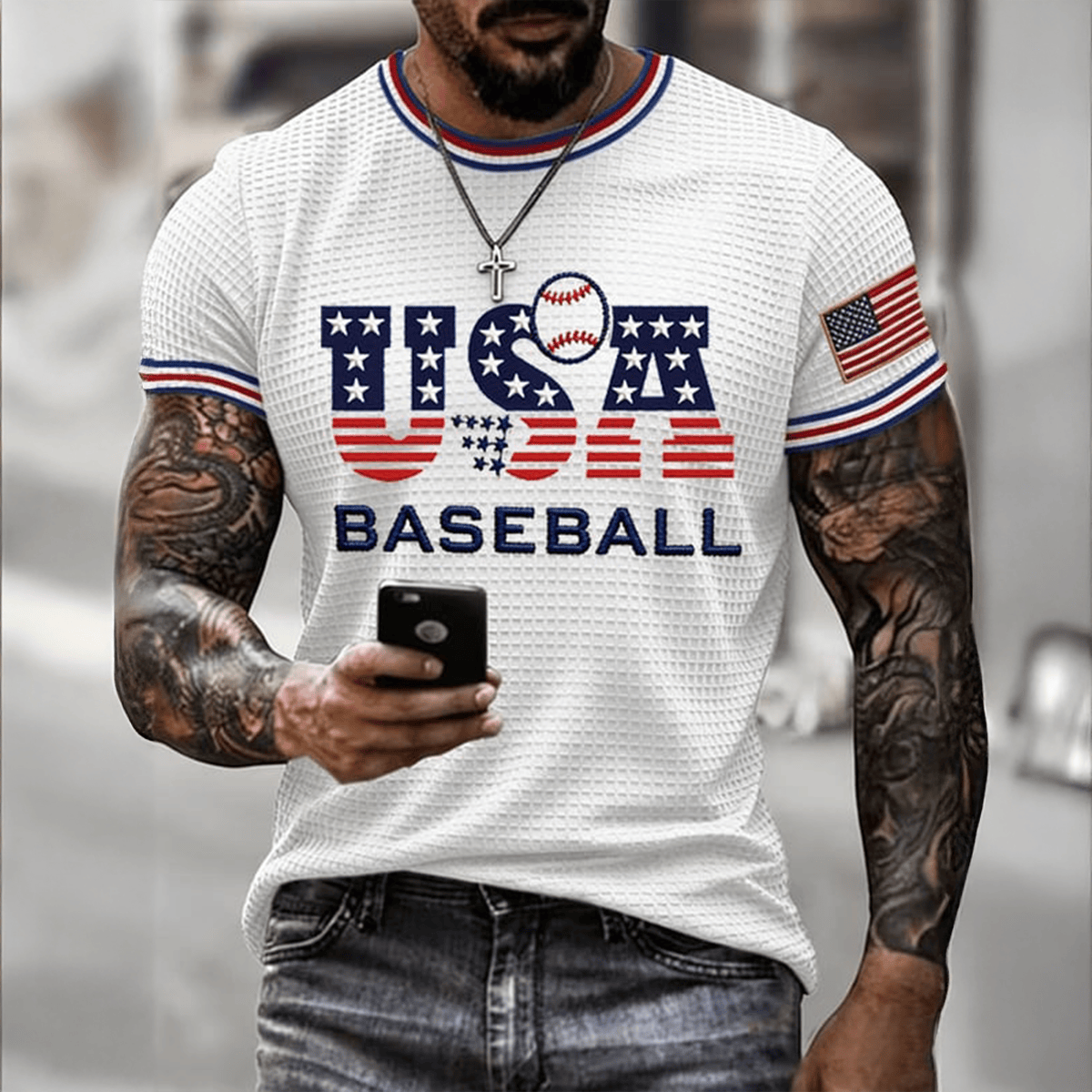 USA Baseball T-Shirt American Flag USA Baseball Merch Best Fan Gift For Husband