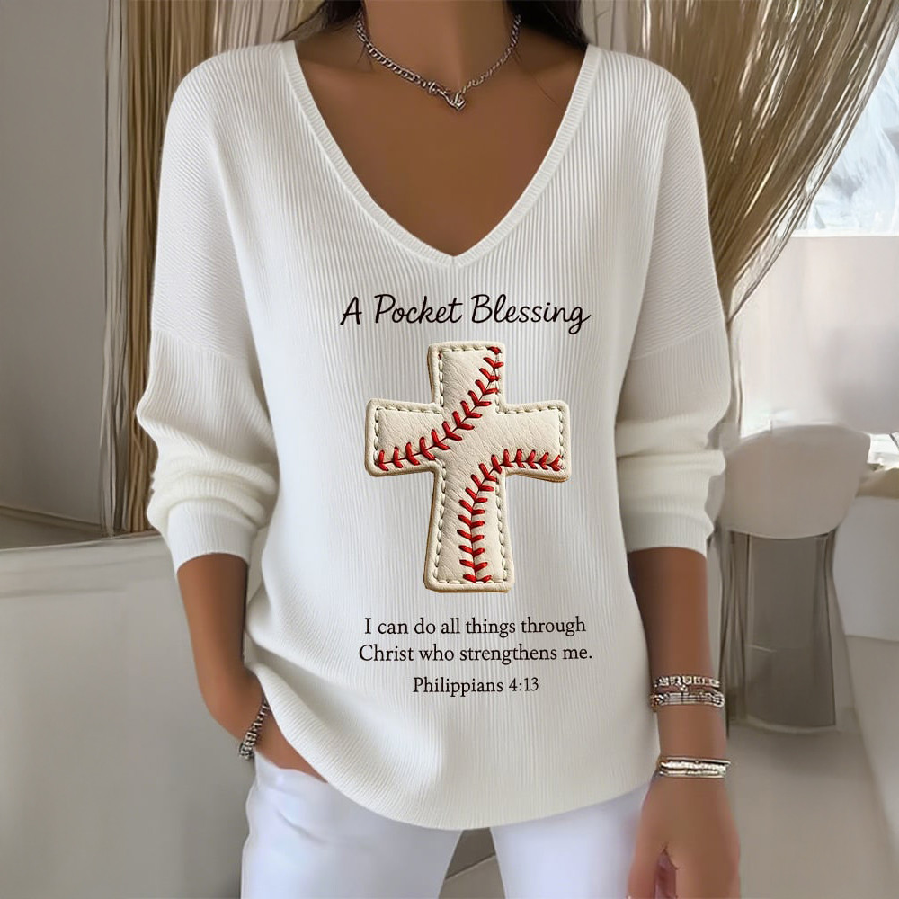 USA Baseball Team V-Neck Long Sleeve Shirt Bible Verse Apparel Baseball Fan Gift