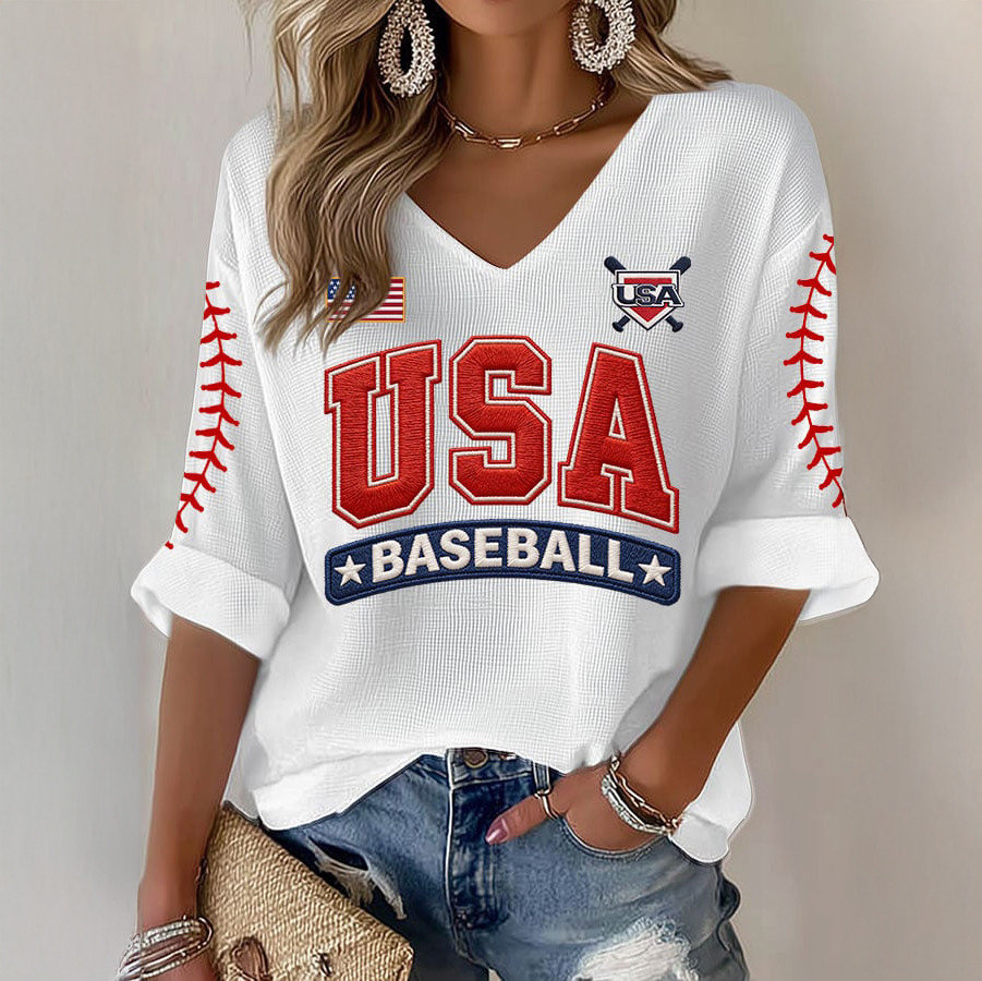 USA Baseball V-Neck Long Sleeve Shirt 2026 World Baseball Classic Clothing Present For Fans