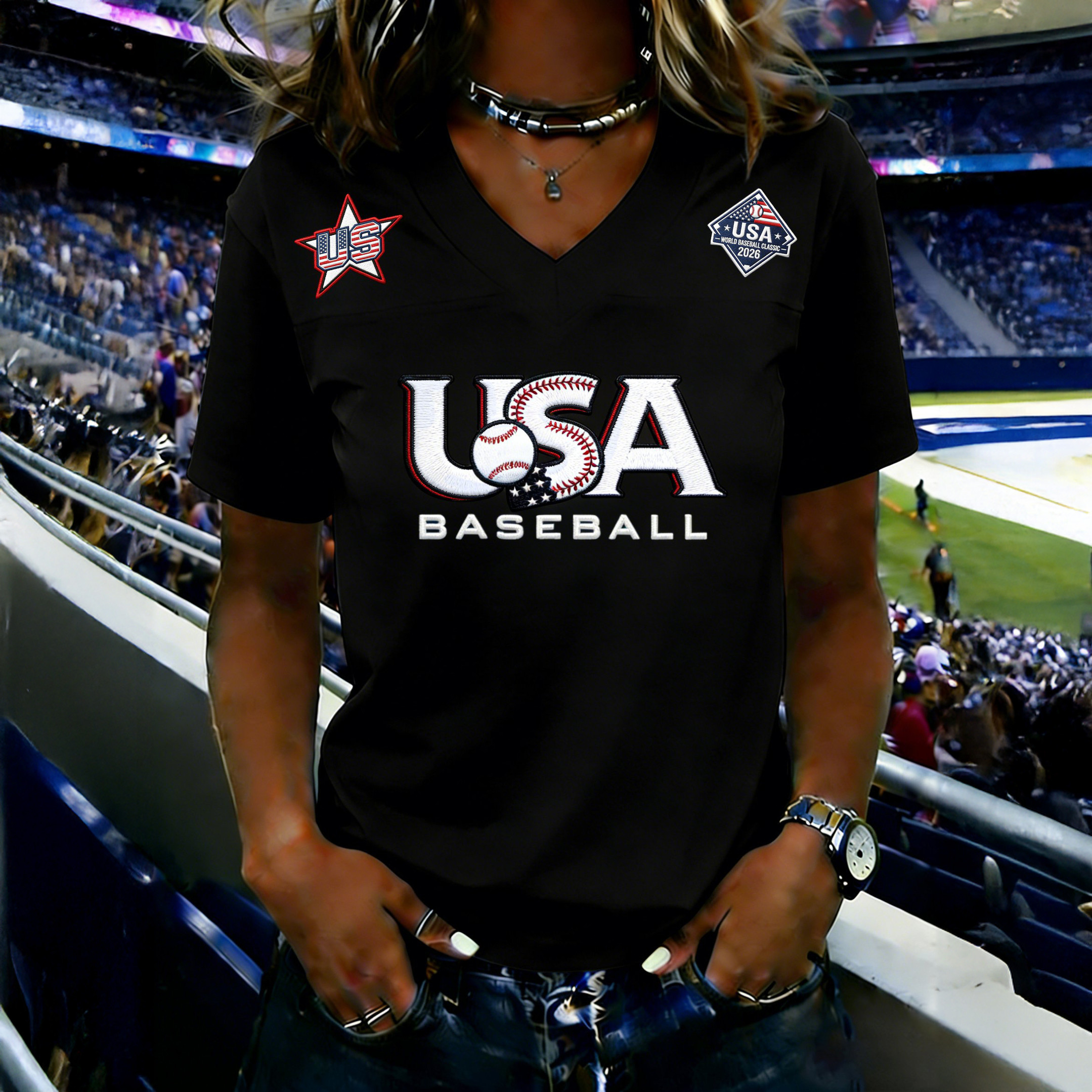 USA Baseball V-Neck Shirt 2026 World Baseball Classic Merch Fan Gear