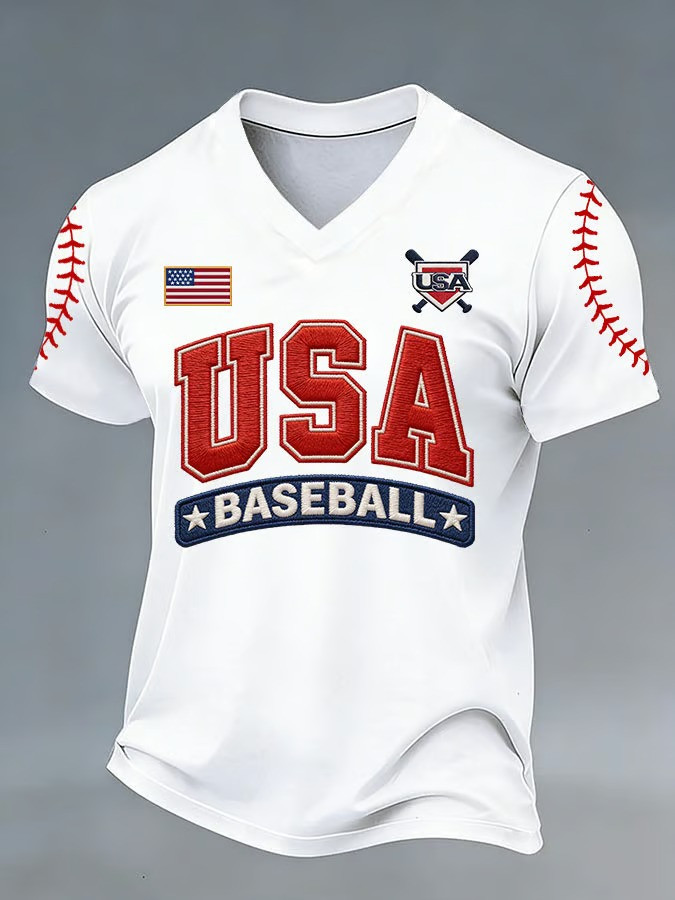 USA Baseball V-Neck Shirt Patriotic American Sports Fan Gear National Team Apparel Best Gift For Fans