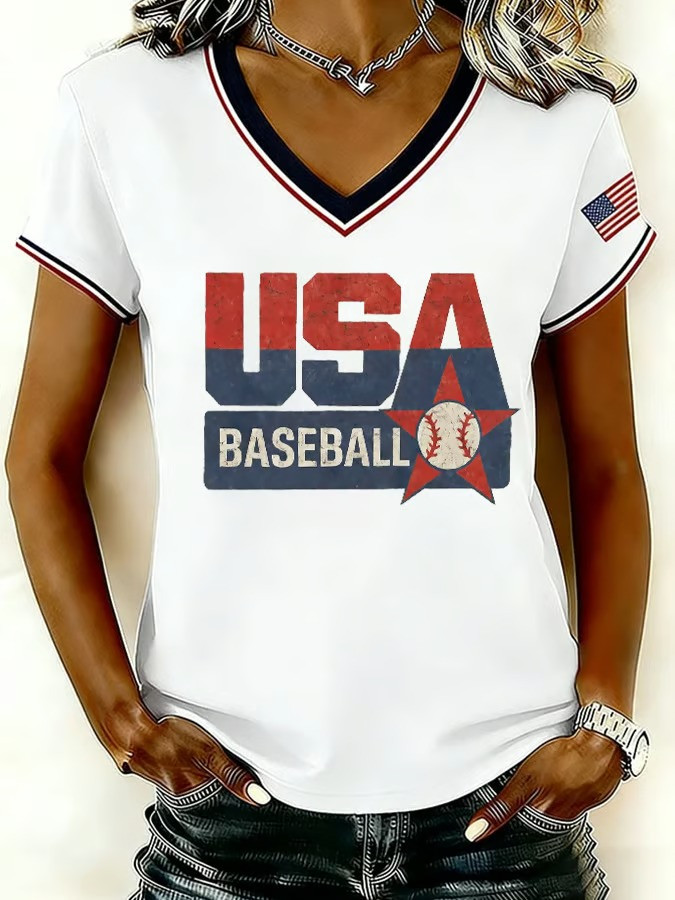 USA Baseball Vintage V-Neck Shirt WBC 2026 Fan Gear Retro Patriotic Shirt Best Gift For Baseball Fans