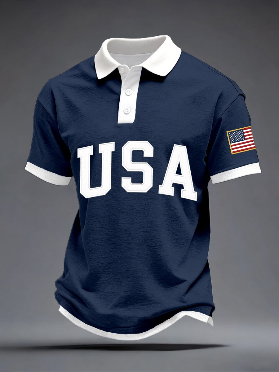 USA Block Letter Polo Shirt Mens Polo Shirts American Flag 250th Anniversary Patriotic Gift