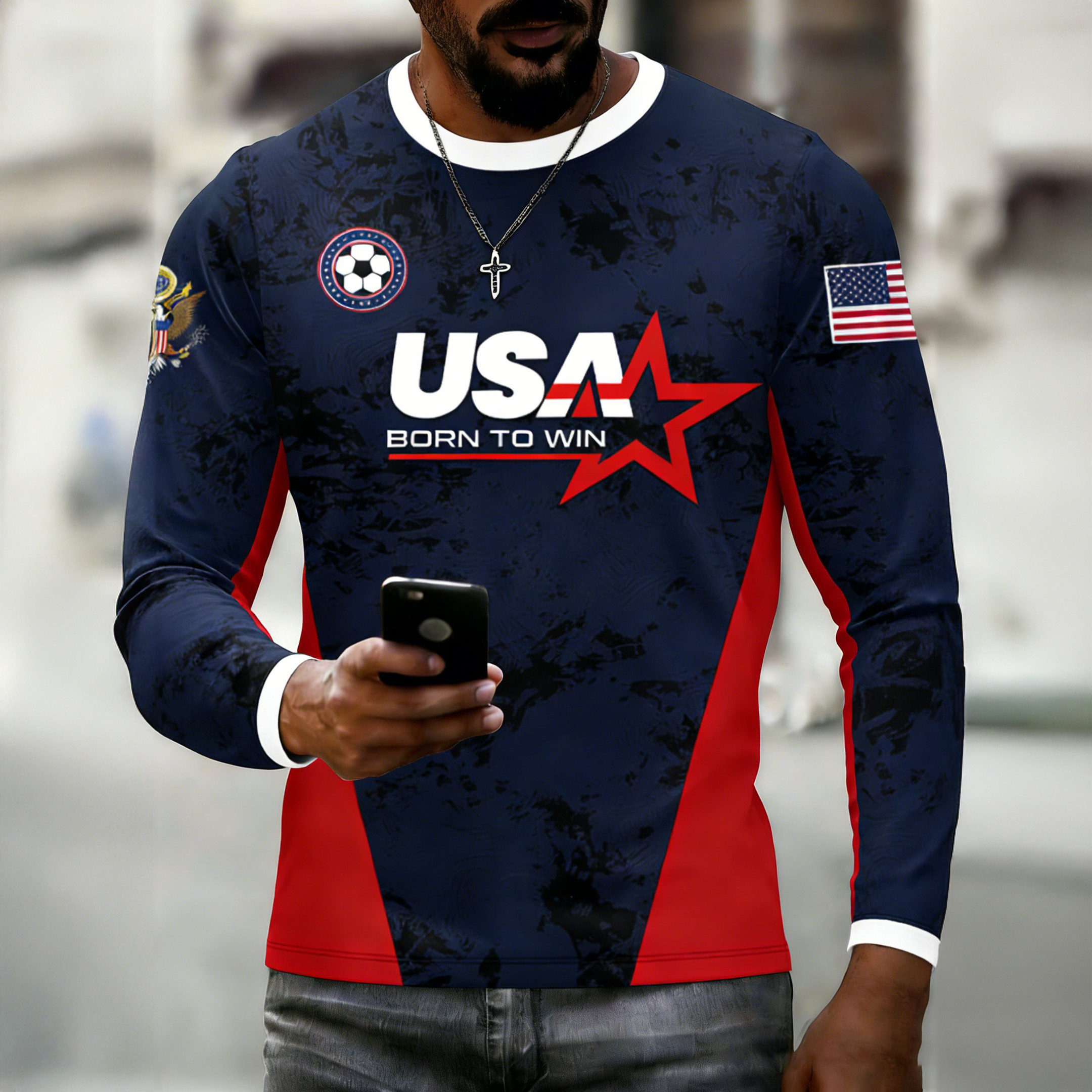 USA Born To WIn Long Sleeve Shirt 2026 FIFA World Cup Apparel Father's Day Gift