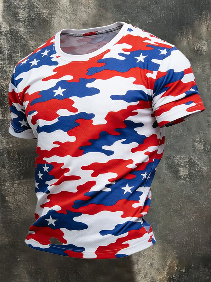 USA Camo T-Shirt Patriotic American Flag Clothing Unique Gift For Dad