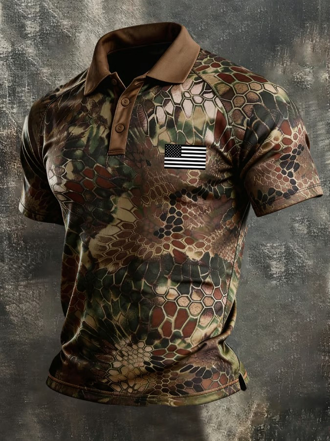 USA Camouflage Polo Shirt Military American Flag Clothes Unique Gift For Dad
