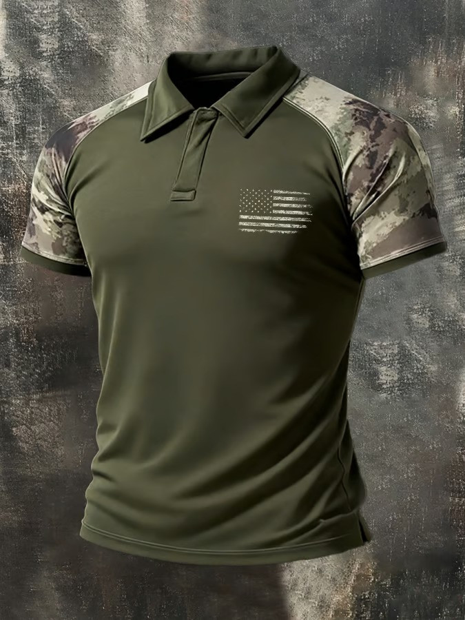 USA Camouflage Polo Shirt Patriotic 250th Anniversary Tee Independence Day Shirt
