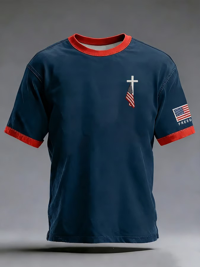 USA Cross T-Shirt Patriotic American Flag Clothing 4th Of July Apparel Unique Gift For Men