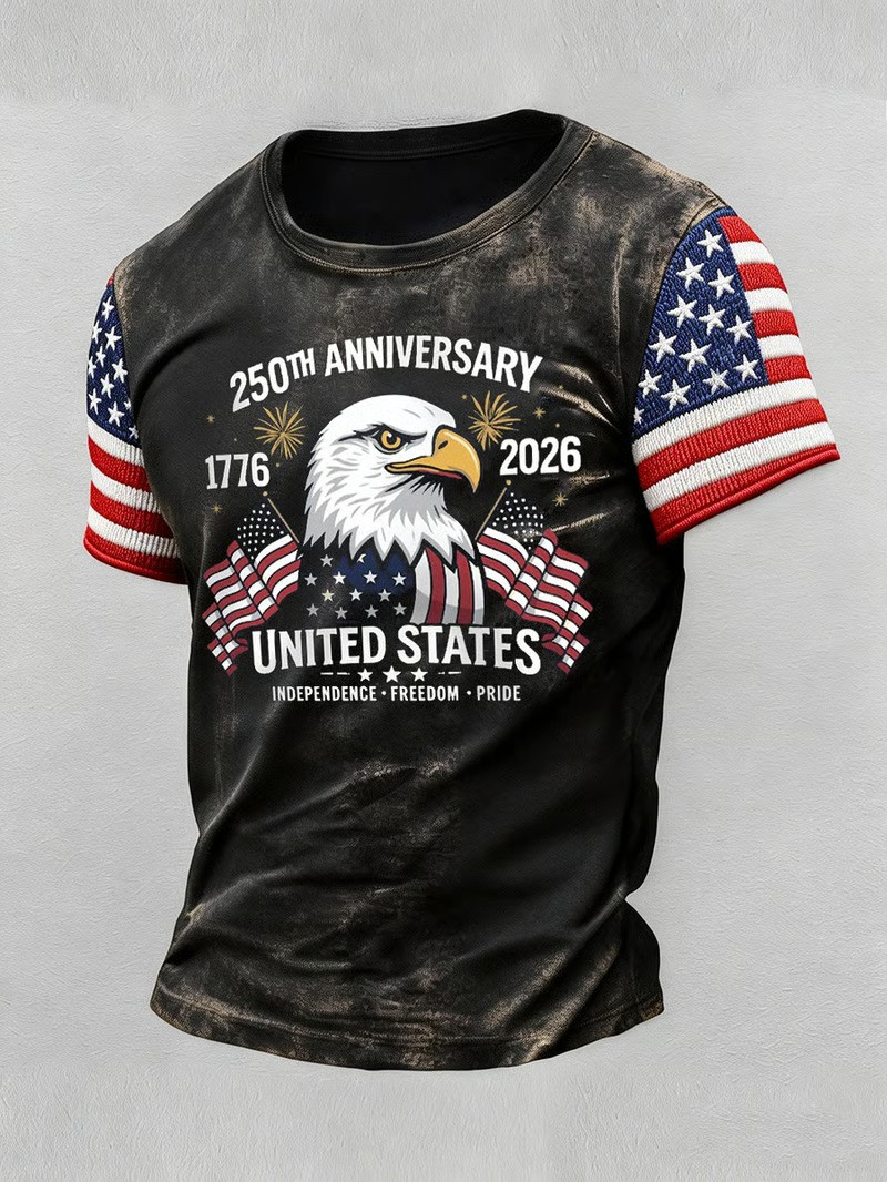 USA Eagle 250th Anniversary T-Shirt 1776-2026 American Flag Clothing Independence Day Gift