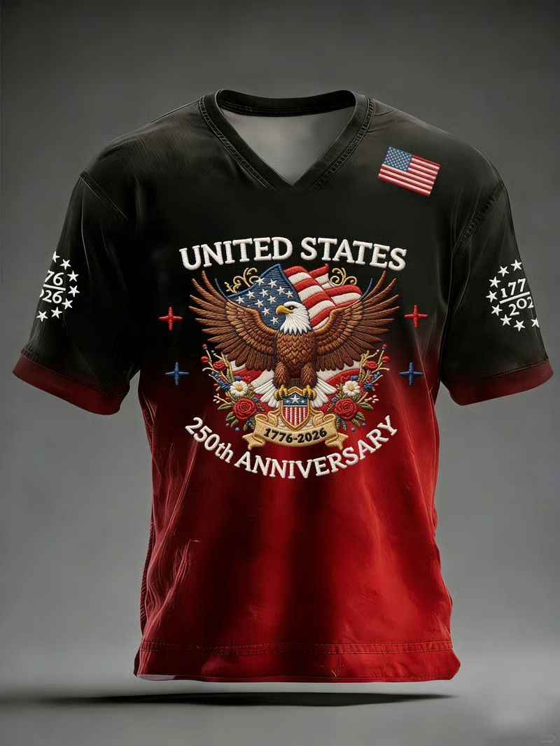 USA Eagle 250th Anniversary V-Neck Shirt 1776-2026 American Eagle Tee 4th Of July Gift