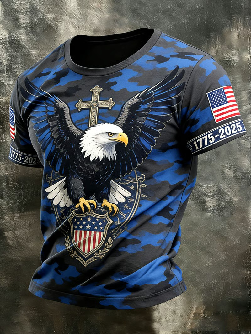 USA Eagle Cross T-Shirt Patriotic 1775-2026 Tee American Flag And Camo Shirt Gift For Dad