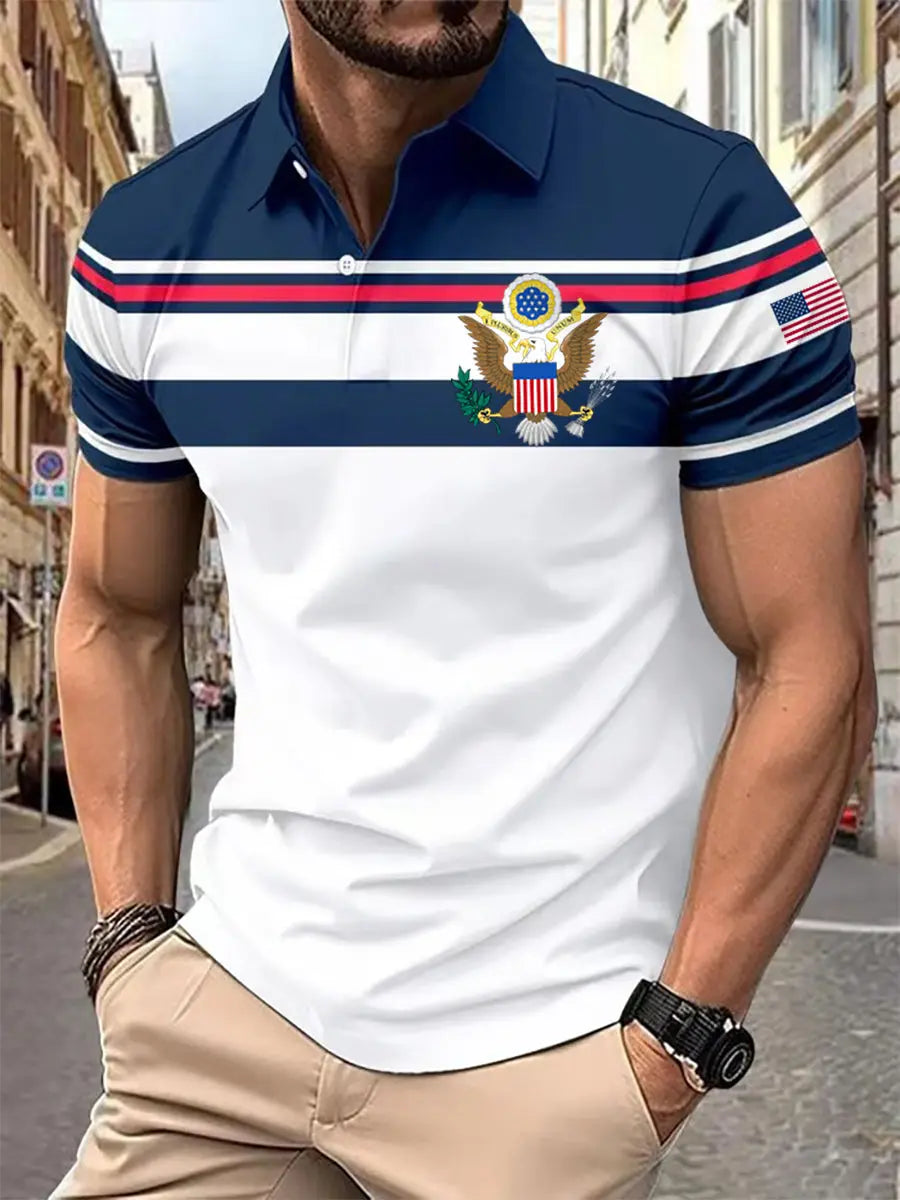 USA Eagle Men's Polo Shirt Short Sleeve Patriotic Gift for American Pride Supporters