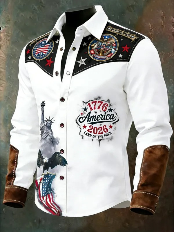 USA Eagle Patriotic Button Long Sleeve Shirt 1776 2026 America Flag Clothes Gift For Dad