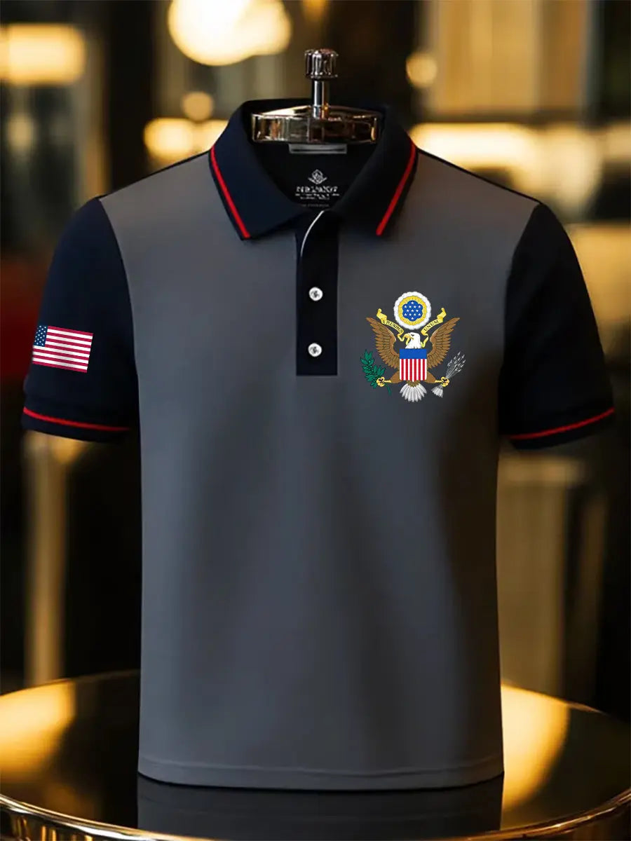 USA Eagle Polo Shirt Patriotic Gift for American Pride Fans Short Sleeve Men's Fashion